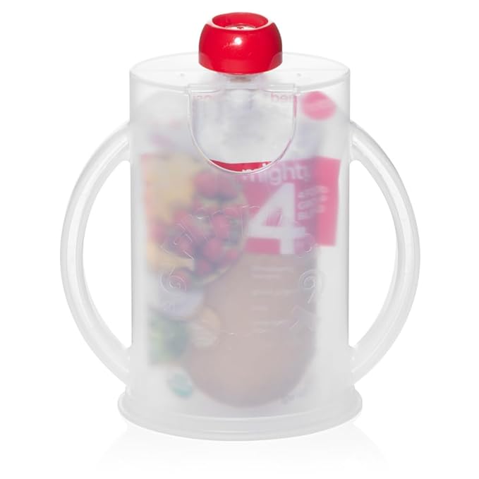 Flipping Holder 2-in-1 Baby Food Pouch & Juice Box Holder (2-pack) - No-Squeeze, Food-Safe Container with easy-grab Handles & Lid Fits GoGo, Capri Sun, Juice, Yogurt, & More