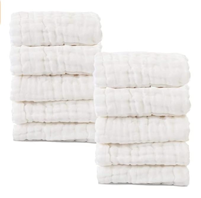 Baby Muslin Washcloths- Natural Cotton Wipes - Soft Newborn Face Towel for Sensitive Skin- Registry as Shower, 10 Pack 12x12 inches by MUKIN (White)