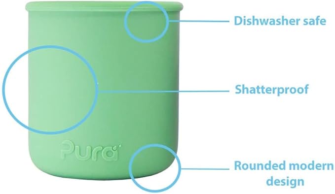 Pura my-my Silicone Straw Cup| Spill Proof, Reusable, Food Grade Silicone, Plastic-Free | For Kids, Toddlers, Babies & Infants - 2 Pack Mint & Moss