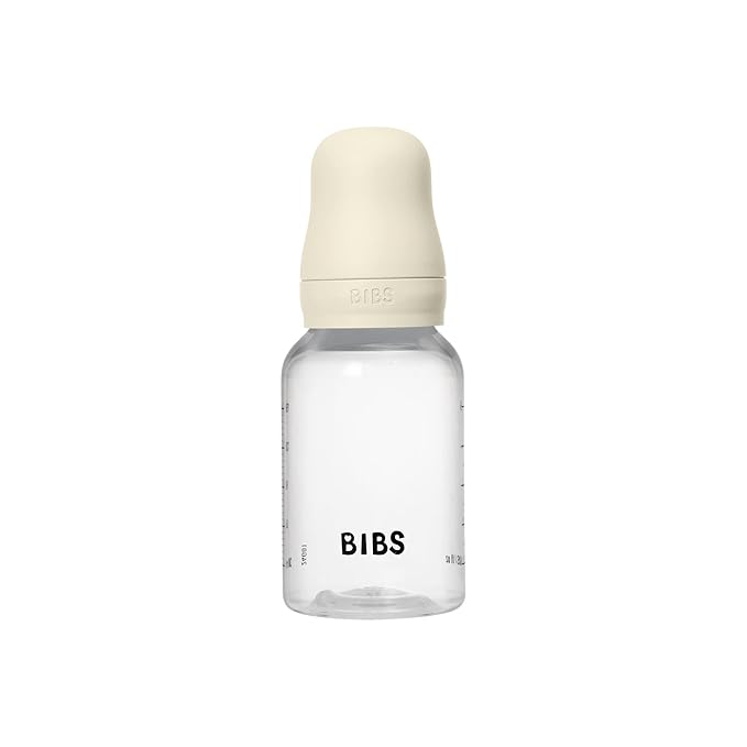 BIBS Baby Bottle 5 oz / 150 ml Silicone Nipple - Anti-Colic, BPA-Free, Round Nipple, Slow Flow, Lightweight & Easy to Clean, Suitable for Newborns 0+ Years - Ivory