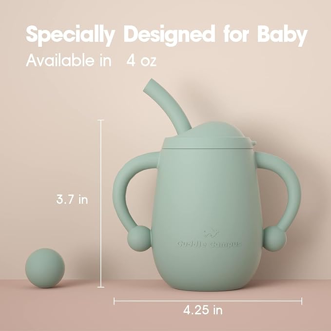 Cuddle Campus Pack of 2 Silicone Baby Training Cup, Shatterproof Toddler Sippy Cups with Straw, Open Cup for Baby, 6+ Months 4 Oz