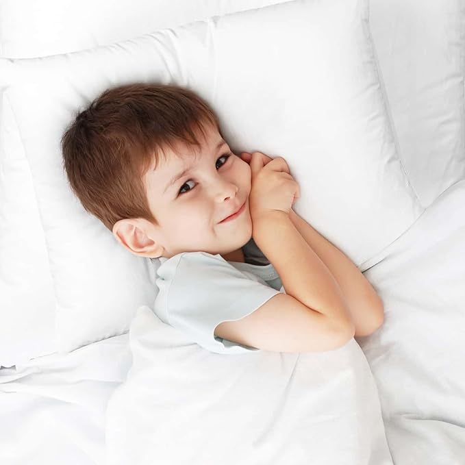 Nestl 4 Pack Toddler Pillow for Sleeping 13 x 18, Small Kids Pillow for Travel, Car, School, Nap, & Toddler Bed, Machine Washable Soft Cotton Toddler Pillow 2 Year Old and Up - White