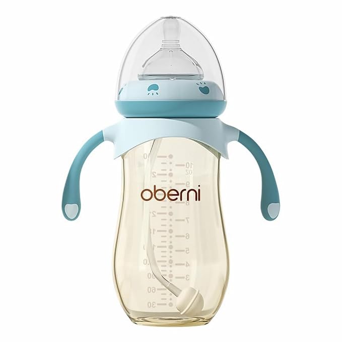 Baby Bottles, Anti Colic Breastfeeding Bottles with Medium Flow Nipples Size ＋, Wide Neck Baby Bottle for Babies, Newborn, Preemie 6+ Months, BPA Free (Blue, PPSU, 10 Ounce, 1 Pack)