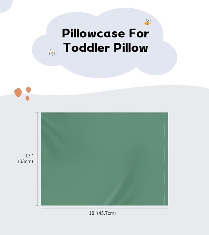 Deep Dream 100% Cotton Toddler Pillowcases Set of 2, 13x18 Inches Fits Baby Pillow Sized 12x16, 13x18, 600 Thread Count Cotton Small Travel Kids Pillow Case with Envelope Closure, Forest Green