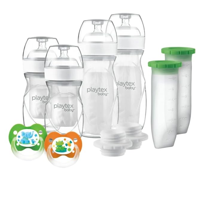 Playtex Baby Nurser Newborn Gift Set with Drop-Ins Bottle Liners, Closer to Breastfeeding, 4 Bottles (2x4 Oz, 2x8 Oz), Liners and PODS, 2 Binky Pacifiers, Bottles for Newborn and Breastfeeding Babies