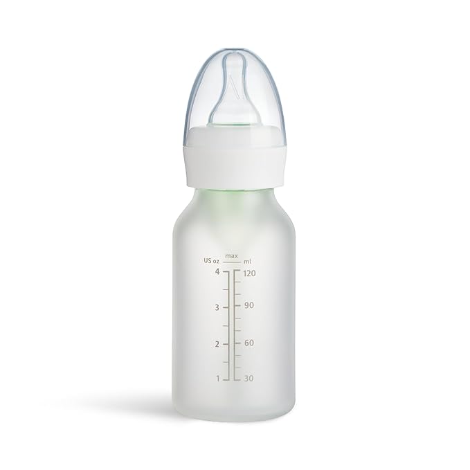 Munchkin Bond Silicone Coated Glass Baby Bottles - Anti-Colic Feeding System with Natural Feel Nipples, 4 Ounce, 2 Pack, White