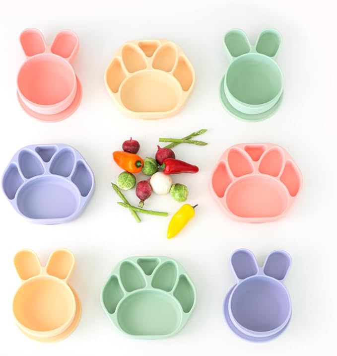 Baby Plates with Suction - Self-Feeding Tools for Baby - Made in Korea - Suction Plates Feeding Essentials - Ideal Baby Food Plates - Perfect Design for Toddlers (Purple, Rabbit)