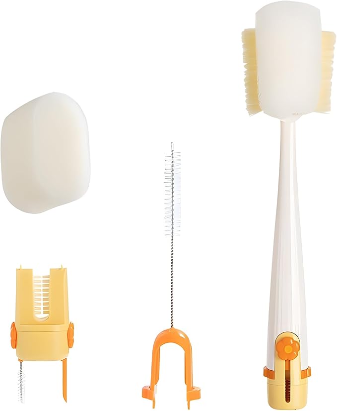 5 in 1 Bottle Cleaning Brush, Multifunctional Water Bottles Cleaner Brushs Portable Bottle and Lid Cleaning Brush Tool, Straw Cleaner Brushs for Baby Bottles Tumblers Glass Cups (1, White)