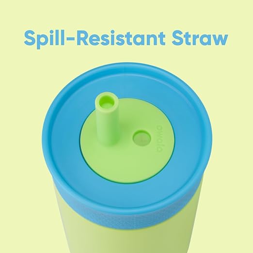 Owala Kids Insulation Stainless Steel Tumbler with Spill Resistant Flexible Straw, Easy to Clean, Kids Water Bottle, Great for Travel, Dishwasher Safe, 12 Oz, Blue and Light Green (Turtley Awesome)