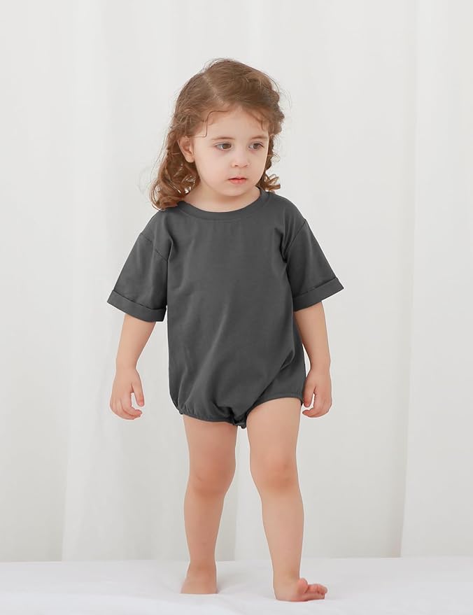 Jimonda Baby Bubble Romper Boy Girl Solid Color T-Shirt Outfits Short Sleeve Bodysuit Organic Cotton 2Pcs