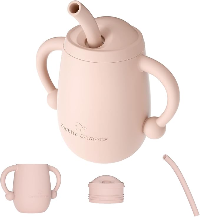 Cuddle Campus 100% Silicone Baby Training Cup, Shatterproof Toddler Sippy Cups with Straw, Open Cup for Baby, 6+ Months 4 Oz