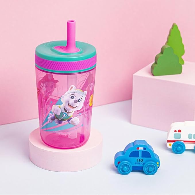 Zak Designs Kelso 15 oz Tumbler Set (Paw Patrol Skye & Everest) Leak-Proof Screw-On Lid with Straw Made of Durable Plastic and Silicone, Perfect Cup Bundle for Toddlers, Kids (2pc Set)