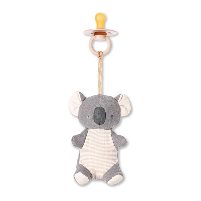 Itzy Ritzy Pacifier & Lovey Set - Natural Rubber Pacifier with Stuffed Animal Lovey - Detachable Plush Koala Binky Holder & Coordinating Natural Rubber Binky, Ideal for Ages 0-6 Months (Koala)