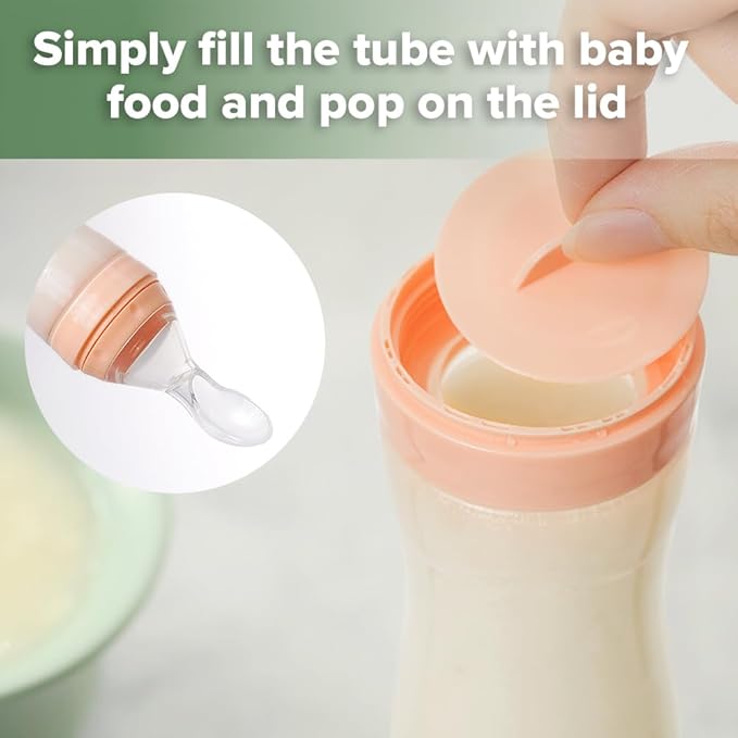 Haakaa Silicone Baby Food Dispensing Spoon Feeder 4oz - Infant Squeeze Cereal Feeder, Baby Fresh Food Feeder, Feed Bottle for Puree, Solid Baby Food, BPA Free, 4m+ Babies – Grey