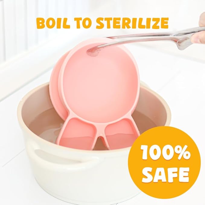 Baby Plates with Suction - Self-Feeding Tools for Baby - Made in Korea - Suction Plates Feeding Essentials - Ideal Baby Food Plates - Perfect Design for Toddlers (Gray, Rabbit)