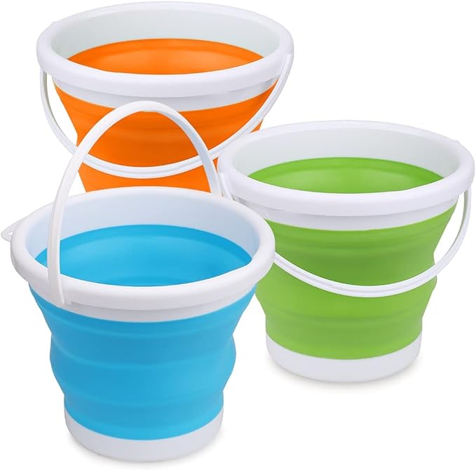 Silicone Beach Foldable Buckets Toys Halloween Bucket, 3L Jumbo Sand Pails Bucket Set with Mesh Bag, Swimming Pool Toys for Kids Adults, Gift Set for Gardening, Travel, Fishing, Cleaning, Camping