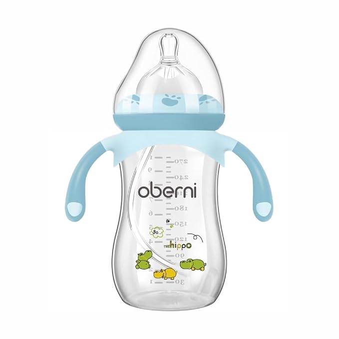 Baby Bottles, Weighted Straw Toddler Milk Bottles with Non-Slip Handle, Size + Variable Fast Flow, 12+ Months, BPA-Free, Blue/1Pack/9oz