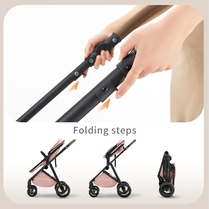 2 in 1 Baby Stroller, High Landscape Infant Stroller Pram Foldable Pushchair with Adjustable Canopy, Storage Basket, Suspension Wheels,5-Point Harness,Mom Bags (Pink)