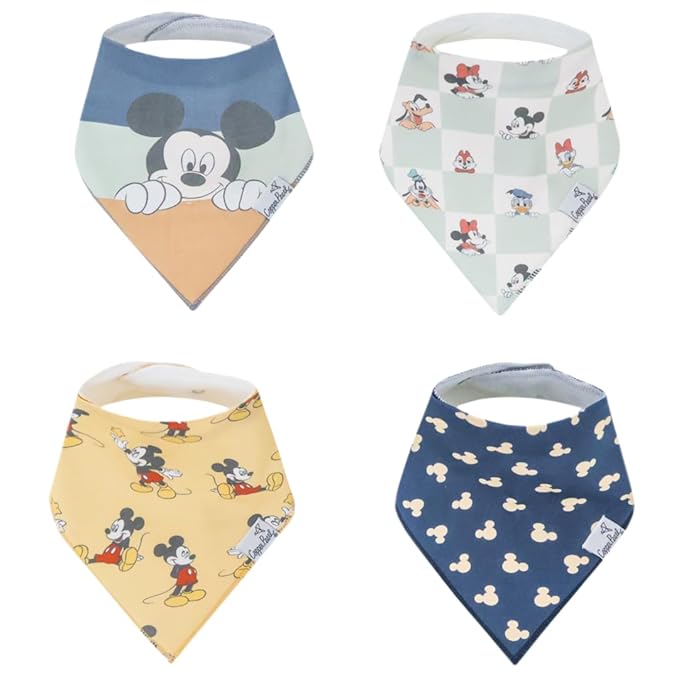 Copper Pearl Baby Bandana Drool Bibs for Drooling and Teething 4 Pack Gift Set Mickey Mouse & Friends