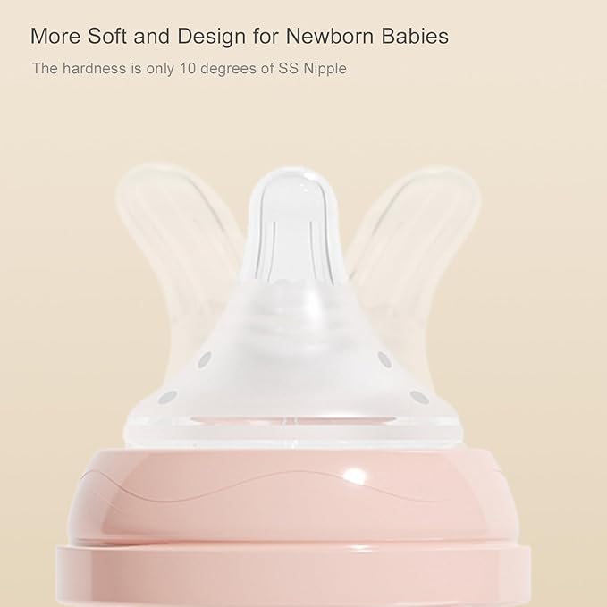 Gulicola Natural PP Baby Breastfeeding Bottles, Medium Flow Nipples (M), 3 Months +, Pink, 8 oz - 2pks