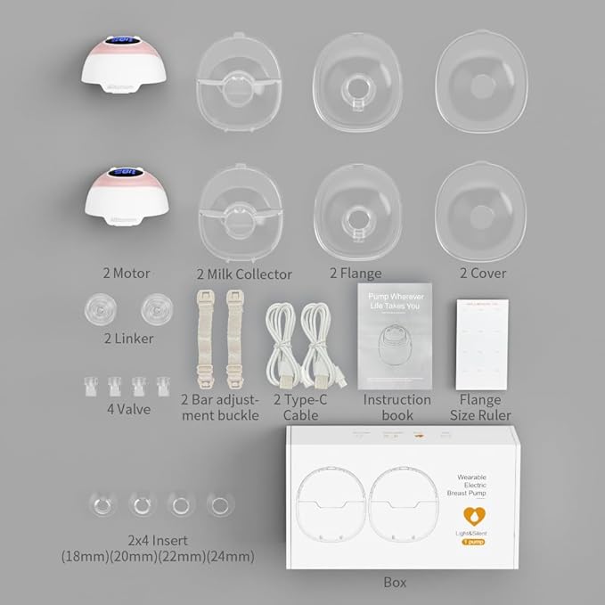 Breast Pump Hands Free Wearable Breastfeeding Pump with Adjustable Suction Electric Portable Wireless Breast Pump of Baby Mouth Double-Sealed Flange with 3 Modes & 9 Levels 24mm, 2 Pack