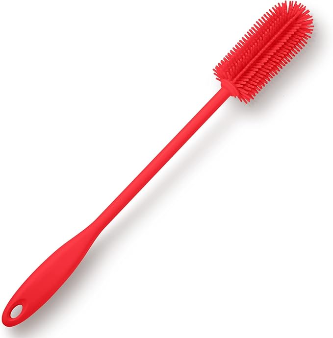 Silicone Bottle Brush, Water Bottle Cleaner Brush with Long Handle, Perfect for Cleaning Narrow Neck Containers, Vacuum Sports Bottle, Tumblers, Flask, Glassware (1 Pack, Red)