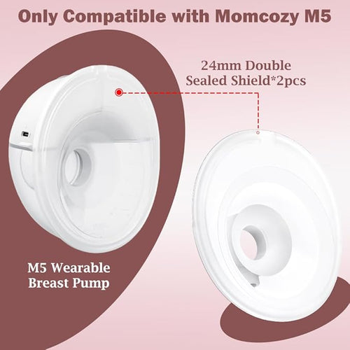 2pcs Double-Sealed Flange 24mm Compatible with Momcozy M5 Breast Pump, 24mm Flange M5 Breast Pump Replacement Accessories,Not for Others