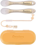 Silicone Baby Spoons 2-Pack with Case, Self Feeding 6 Months, Baby Led Weaning Supplies, Toddler Utensils with Safety Chain, Toddler Essentials, Dishwasher Safe Baby Safety Products