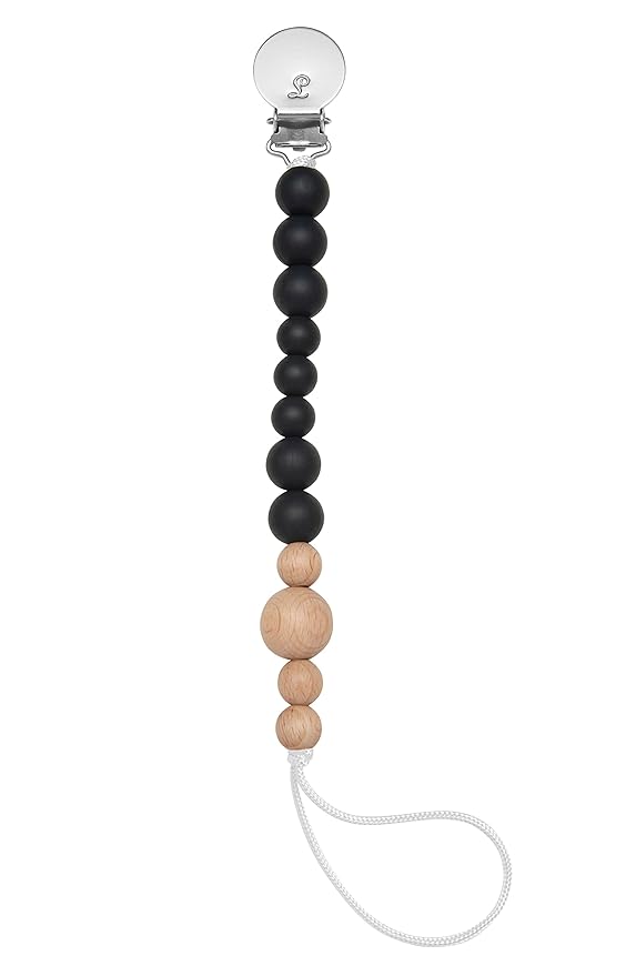 Colour Block Pacifier Clip – Food-Grade Silicone Soother Holder & Teether Strap – Secure, Non-Toxic Binky Clip for Babies – Durable, Stylish, and Easy to Clean – Unisex Baby Accessory - Black