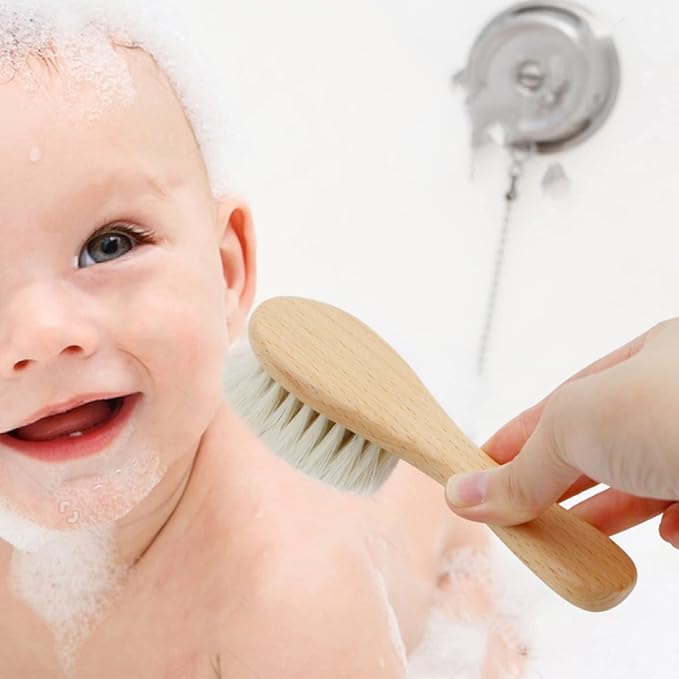 Baby Hair Brush and Purple Cradle Cap Brush Set for Newborns and Toddlers, Wooden Baby Hair Brush Set with Soft Goat Bristle, Baby Hair Care Kit 2PCS