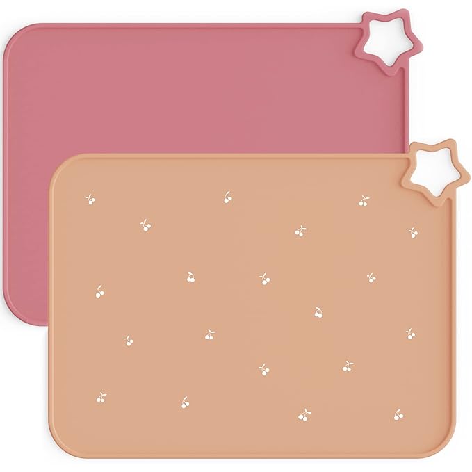 Moonkie Silicone Placemats for Baby & Kid, Stain-Proof Non-Slip Toddler Food Mats Eating Table Mat with 2 Packs