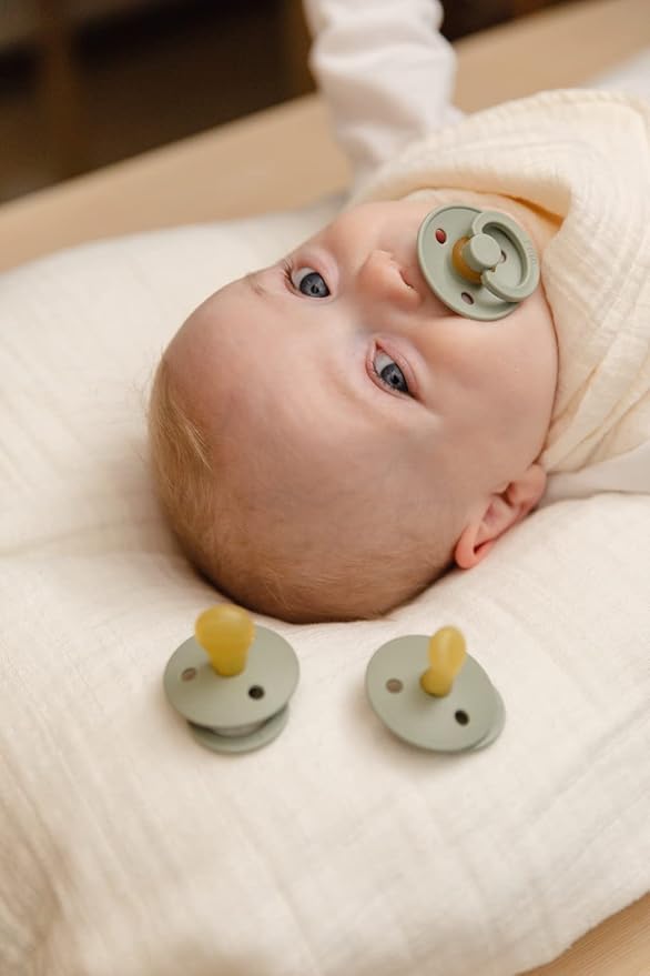 BIBS Pacifiers Colour Collection | Natural Rubber Baby Pacifier | Round Nipple | Set of 2 BPA-Free Soothers | Made in Denmark | 0+ Months (Pack of 2) | Ivory