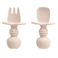 Bumkins Baby Utensils Set, Chewtensils Silicone Spoons for Dipping, Self-Feeding, Baby Led Weaning, Trainer Learning, First Stage Eating, Soft Practice Fork and Spoon, Babies 6 Months, Sand Beige
