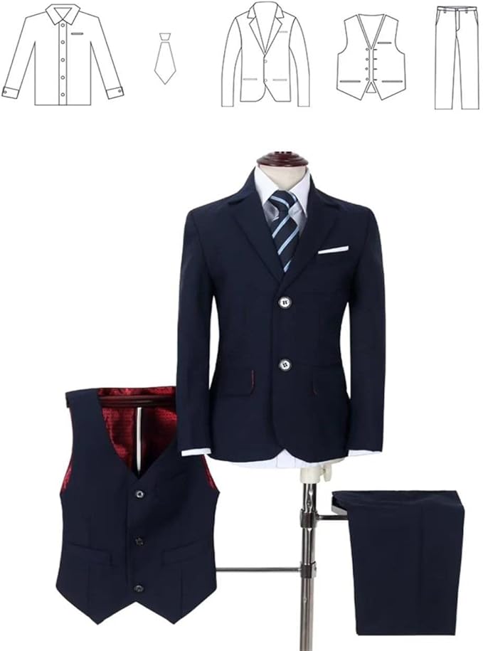 YuanLu Boys Suit for Kids Tuxedo Wedding Ring Bearer Outfit, 5 Piece Boy Slim Fit Formal Suits with Adjustable Waist
