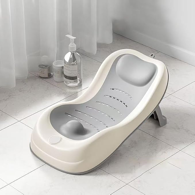 PandaEar Baby Bath Support, Foldable Infant Bathtub for Newborn Babies 0-6 Months, Soft Sink Baby Bath Tub (Grey)