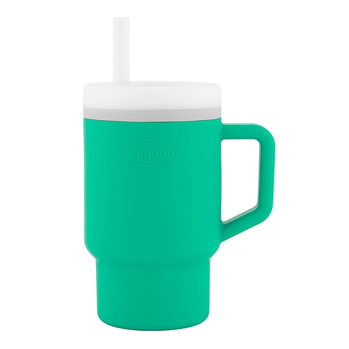 Infantino My 1st Tumbler, Silicone Sippy Cup with Straw & Handle, Spill-Resistant Baby Cup for On-the-Go, BPA-Free Transition Bottle, Alpine