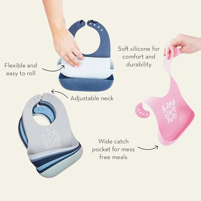 Baby Bib for Eating by Bella Tunno, Waterproof Silicone Bib with Large Food Catcher, Adjustable Fit for Babies 4-12 months & Toddlers 1-3 Years, Boys & Girls, Just Like Dad