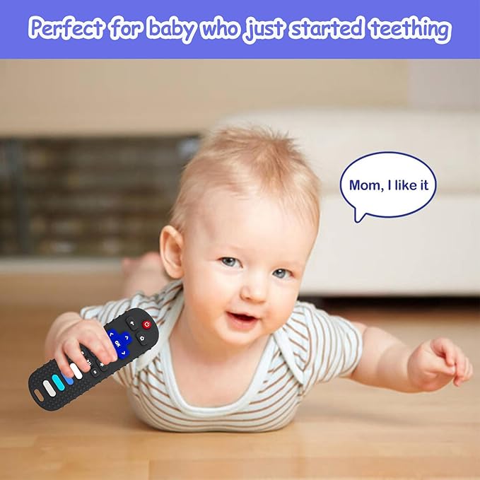 Baby Teething Toys, Food Grade Silicone Remote Control Teether Toy for Babies 3 6 12 18 Months, TV Remote Shaped Chew Toys for Boys and Girls, Freezer BPA Free