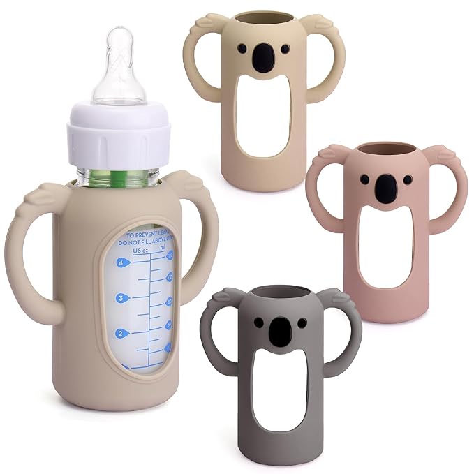 Mity rain 3 Pack Silicone Sleeves for Dr. Brown's Glass Bottles 4 OZ - Anti Breakage Baby Bottle Holder, Compatible with Dr. Brown's Glass Bottles for Babies with Handle