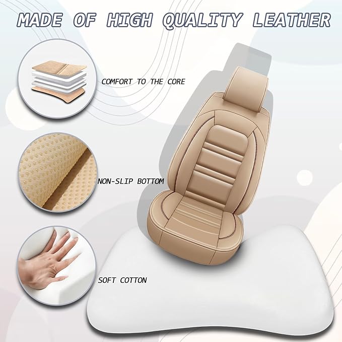Seat Covers for Honda Ridgeline 2006-2025 | 5-Seats Leather Seat Covers, Easy to Install Automotive Seat Covers Full Set (Full Set, Beige)