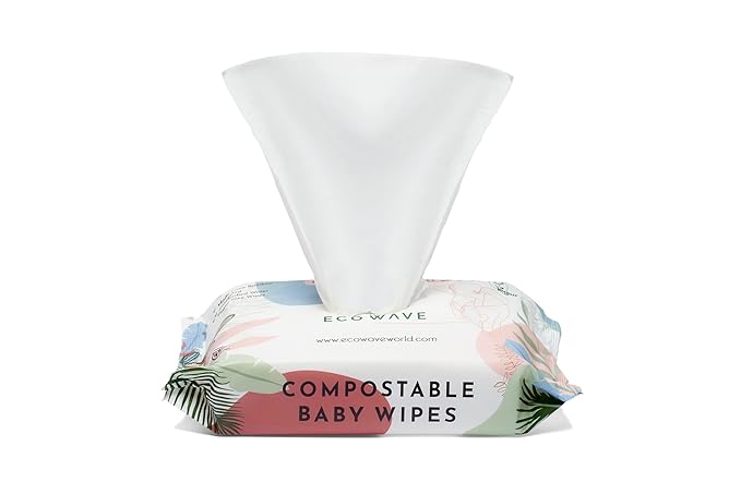 Eco Wave Baby Wipes, 100% Compostable Eco-Friendly Bamboo Wipes, Unscented, Hypoallergenic, Vegan, Alcohol-Free, Suitable For Sensitive Skin (Pack of 4)