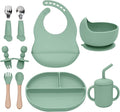 Silicone Baby Feeding Set 10Pcs, Toddler Plates with Suction Baby Bowls, Silicone Bibs for Babies, Toddler Cup, Baby Spoon & Fork, Baby Utensils Feeding Essentials for Starting Solids