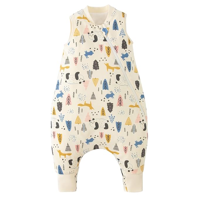 Duomiaomiao 1.5 TOG Toddler Sleep Sack 6-12 Months 100% Cotton Four Season Side Open Zipper Baby Sleep Sack with Feet, Breathable Toddler Wearable Blanket