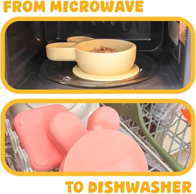 Baby Plates with Suction - Self-Feeding Tools for Baby - Made in Korea - Suction Plates Feeding Essentials - Ideal Baby Food Plates - Perfect Design for Toddlers (Pink, Bear Claw)