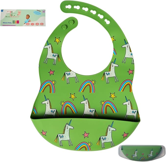 BPA-Free Silicone Baby Bibs with Travel Case, Toddlers Boys/Girls, Large Pocket, Adjustable, Toddlers 6-48 Months