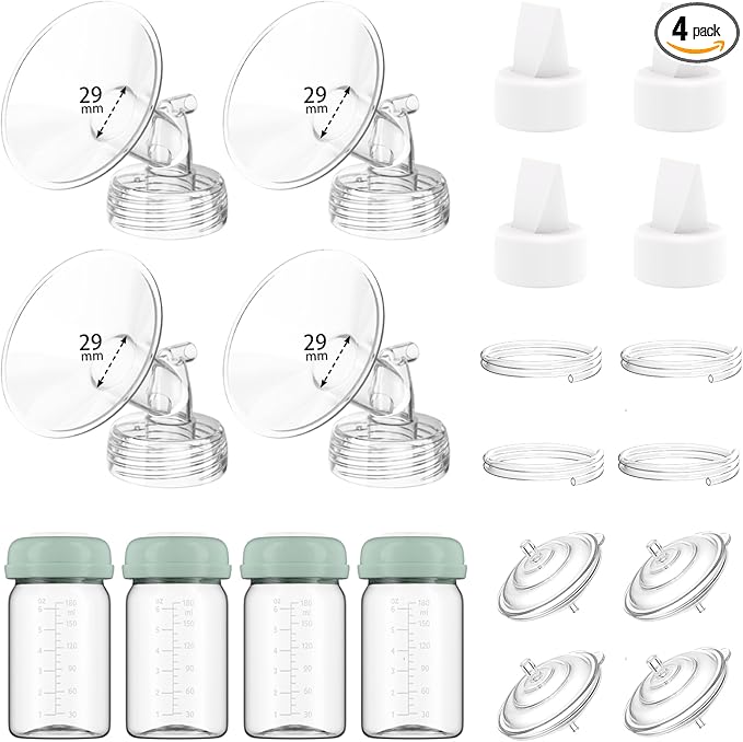 4 Full Pump Parts Kits for Spectra S1/S2/9 Plus/Synergy Gold, Replacement Kit for Spectra Pump Parts 4PC,Include 29mm Flange, Duckbill Valve, Tube, Bottle, Backflow Protector, Not Original Accessories