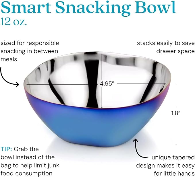 Ahimsa Stainless Steel Bowls for Kids | Non Toxic, Pediatrician Designed Toddler Bowls 12oz | Durable Metal Kids Bowl, Easy to Clean, Dishwasher Safe, Single Fun Blue