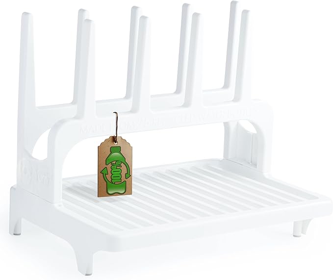 PopYum Glacier White Space Saving Drying Rack from 100% Recycled Bottles, countertop for Baby Bottles, Plastic Bags, Cups, Glass, tumblers, Compact