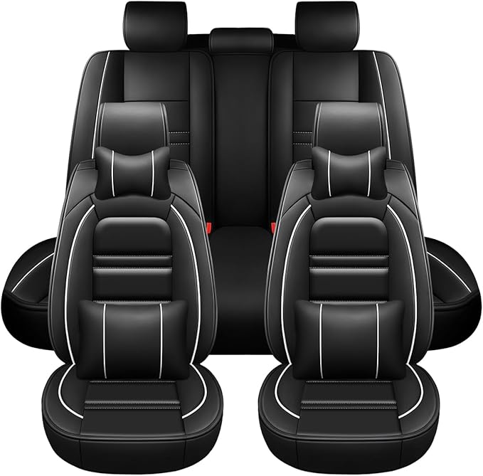 Car Seat Covers for JP Liberty 2002-2012 | 5-Seats Seat Covers, Waterproof Seat Protectors, Automotive Seat Covers (Full Set with Pillow,Black&White Line)
