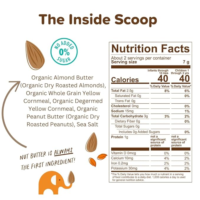 Puffworks Baby Organic Almond Butter Puffs, with Peanut Butter, Plant-Based Protein, USDA Organic, Gluten-Free, Vegan, Non-GMO, Kosher, 0.5 Ounce (Pack of 12)